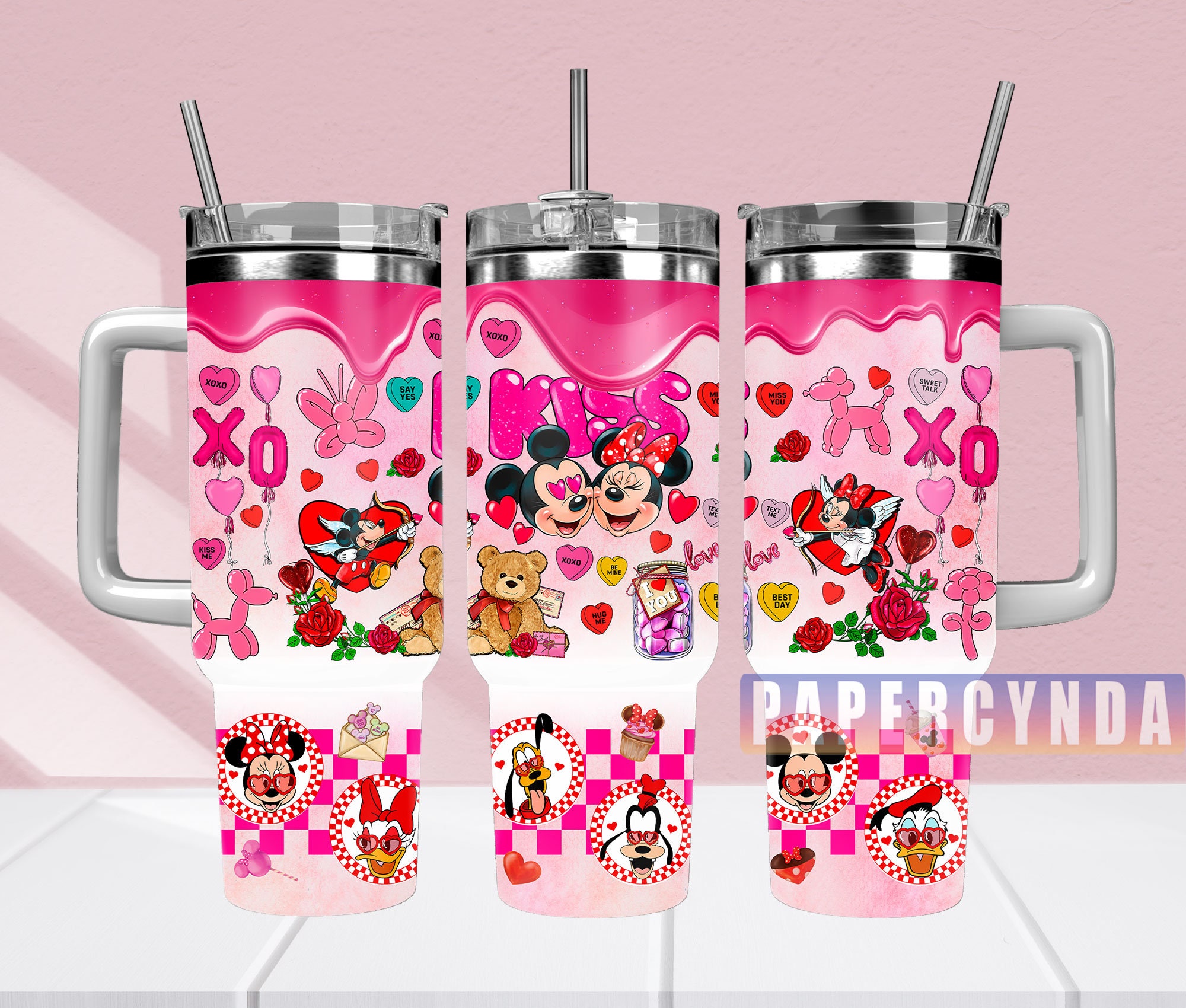 Cute Valentine's Day Tumbler - Minnie & Mickey Love Design - 40oz Insulated Mug