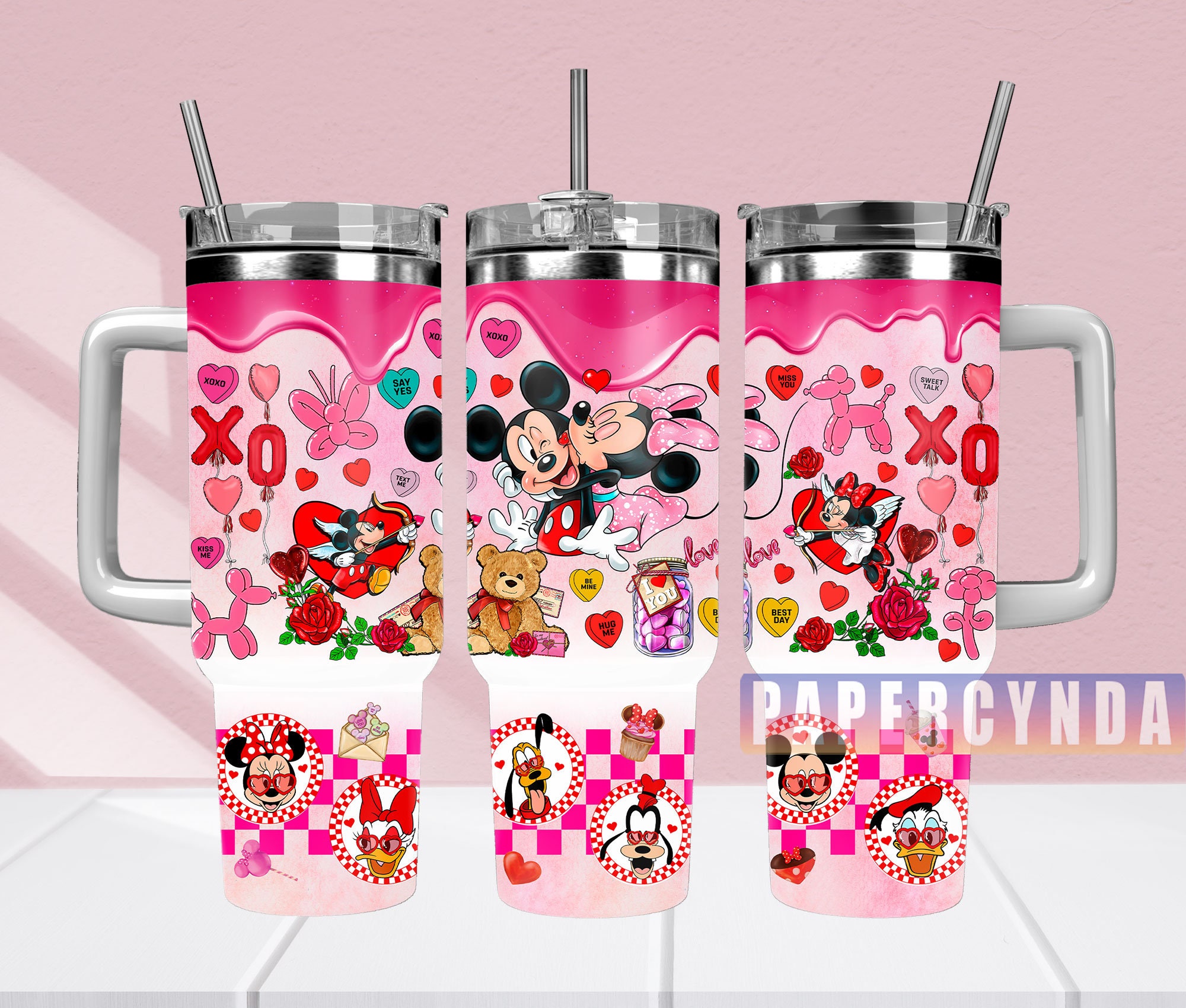 Cute Valentine's Day Tumbler with Straw - Adorable Cartoon Design