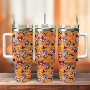 Spooky Halloween Tumbler with Handle - Cute Cartoon Design, 40oz