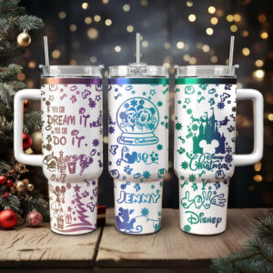 Mickey and Minnie Mouse Cartoon Christmas Custom Stanley Quencher 40oz Stainless Steel Tumbler With Handle - Threewoofs