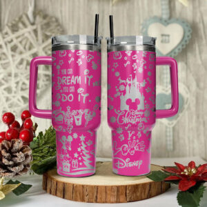 Mickey and Minnie Mouse Cartoon Christmas Custom Stanley Quencher 40oz Stainless Steel Tumbler With Handle - Threewoofs