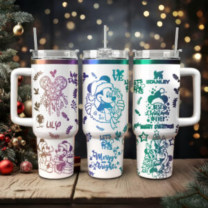 Mickey and Minnie Mouse Cartoon Christmas Custom Stanley Quencher 40oz Stainless Steel Tumbler With Handle - Threewoofs