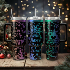 Mickey and Minnie Mouse Cartoon Christmas Custom Stanley Quencher 40oz Stainless Steel Tumbler With Handle - Threewoofs
