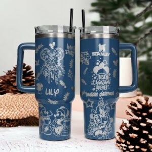 Mickey and Minnie Mouse Cartoon Christmas Custom Stanley Quencher 40oz Stainless Steel Tumbler With Handle - Threewoofs