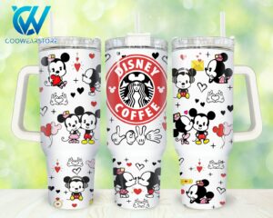 Cute Cartoon Couple Coffee Tumbler with Handle - Love Design Travel Mug