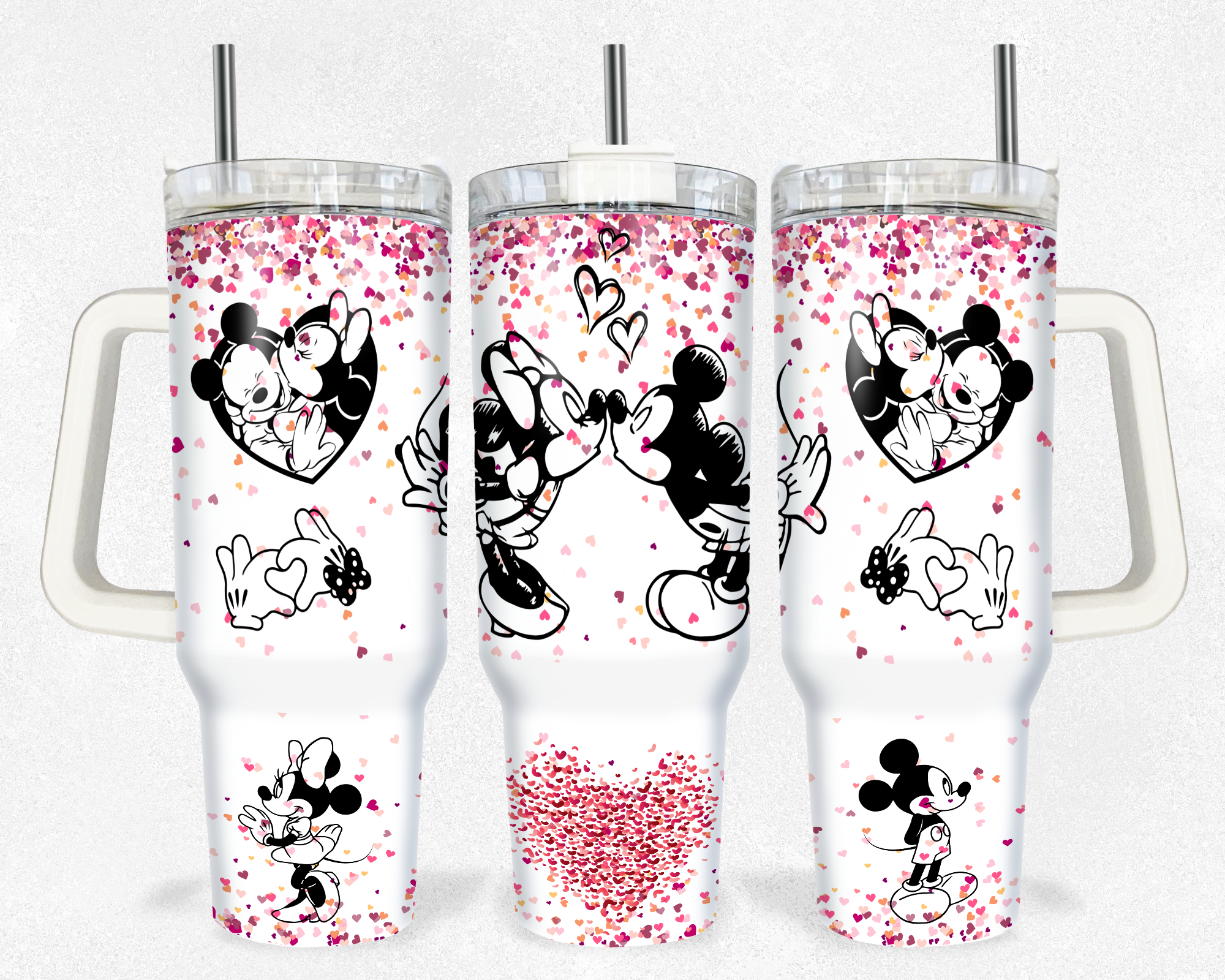 Cute Character Heart-Patterned Tumbler with Straw - Perfect Gift Idea!