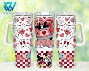 Cute Love Bug Tumbler with Straw - Romantic Cartoon Design for Couples