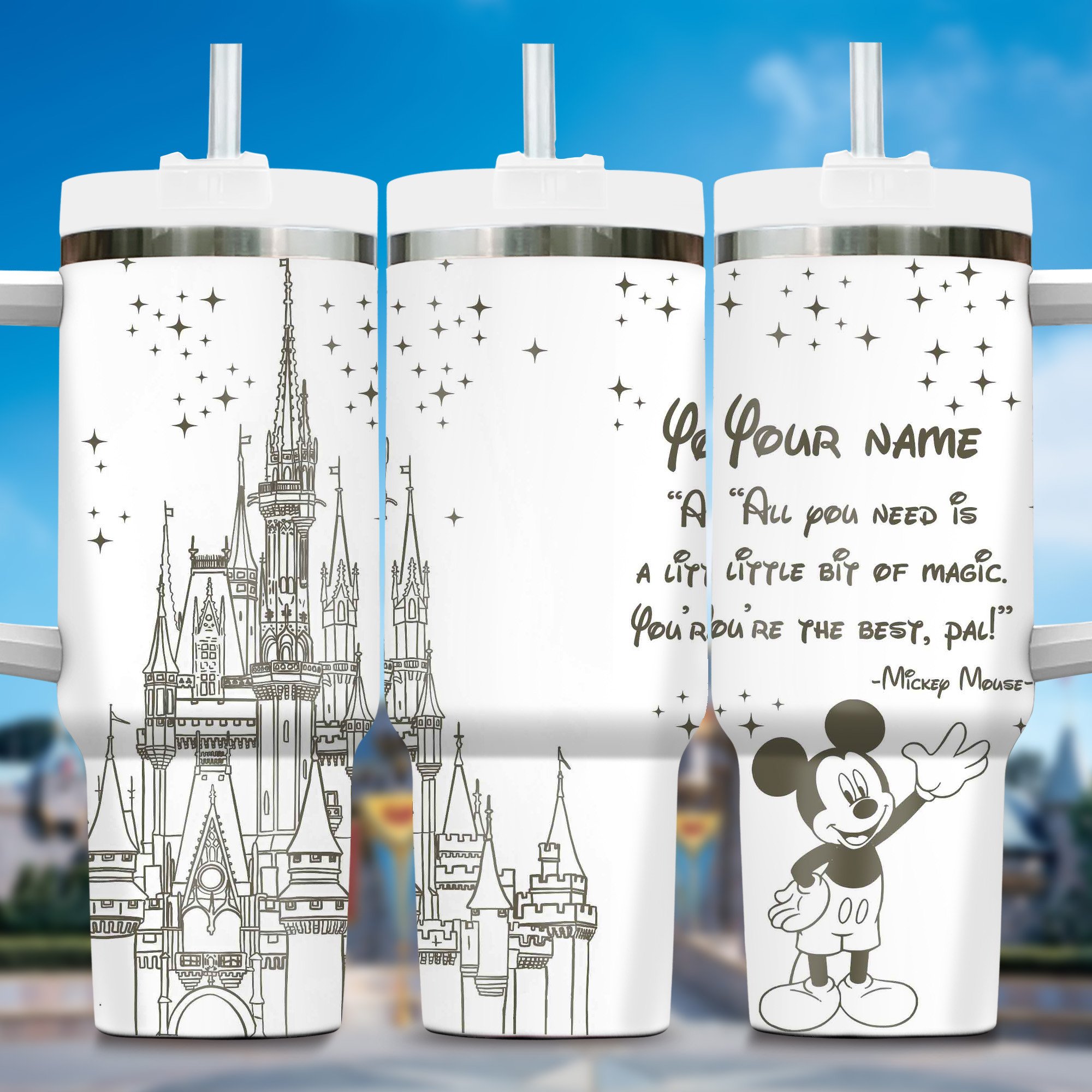 Personalized Magic Castle Tumbler with Straw – Custom Disney-Inspired Design