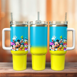 Colorful Cartoon Friends Insulated Tumbler with Handle & Straw - 40oz