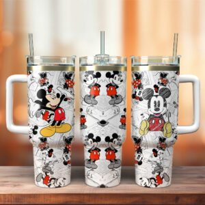 Vintage Mickey & Minnie Mouse Tumbler with Handle - 40oz Insulated Travel Mug