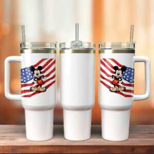 Patriotic Mouse Tumbler with Handle & Straw - 40oz Insulated Travel Mug