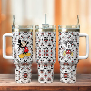 Disney Mickey Mouse Patterned Travel Mug with Handle & Straw - 40oz