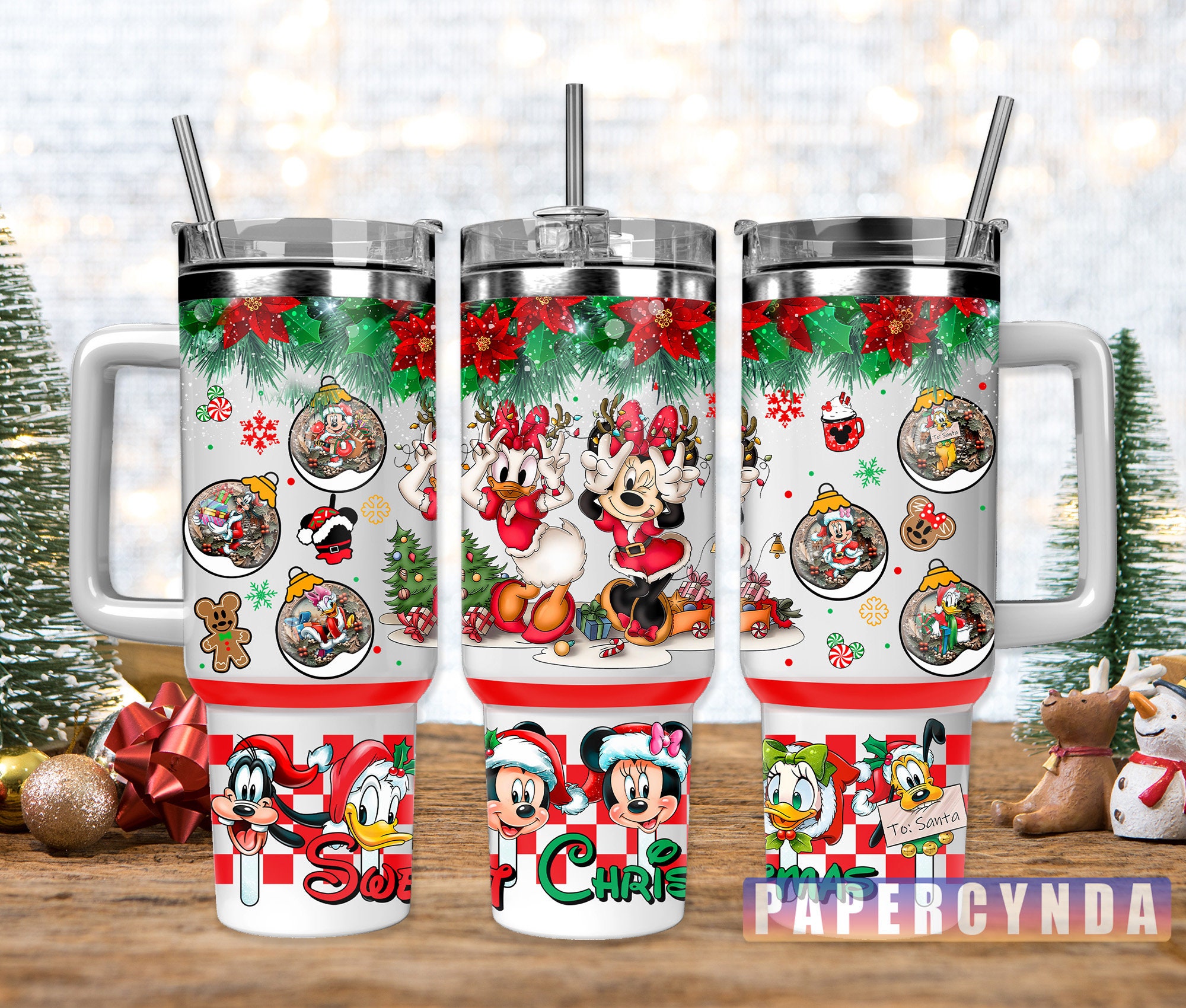 Festive Holiday Cartoon Character Tumbler with Straw - Perfect Christmas Gift