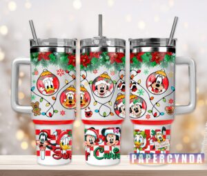 Festive Holiday Cartoon Character Tumbler - Insulated Mug with Straw & Handle