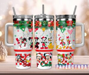 Festive Holiday Tumbler Mug - Cartoon Characters Christmas Design