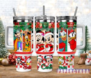 Festive Disney Character Christmas Tumbler with Straw - Holiday Cheer for All Ages