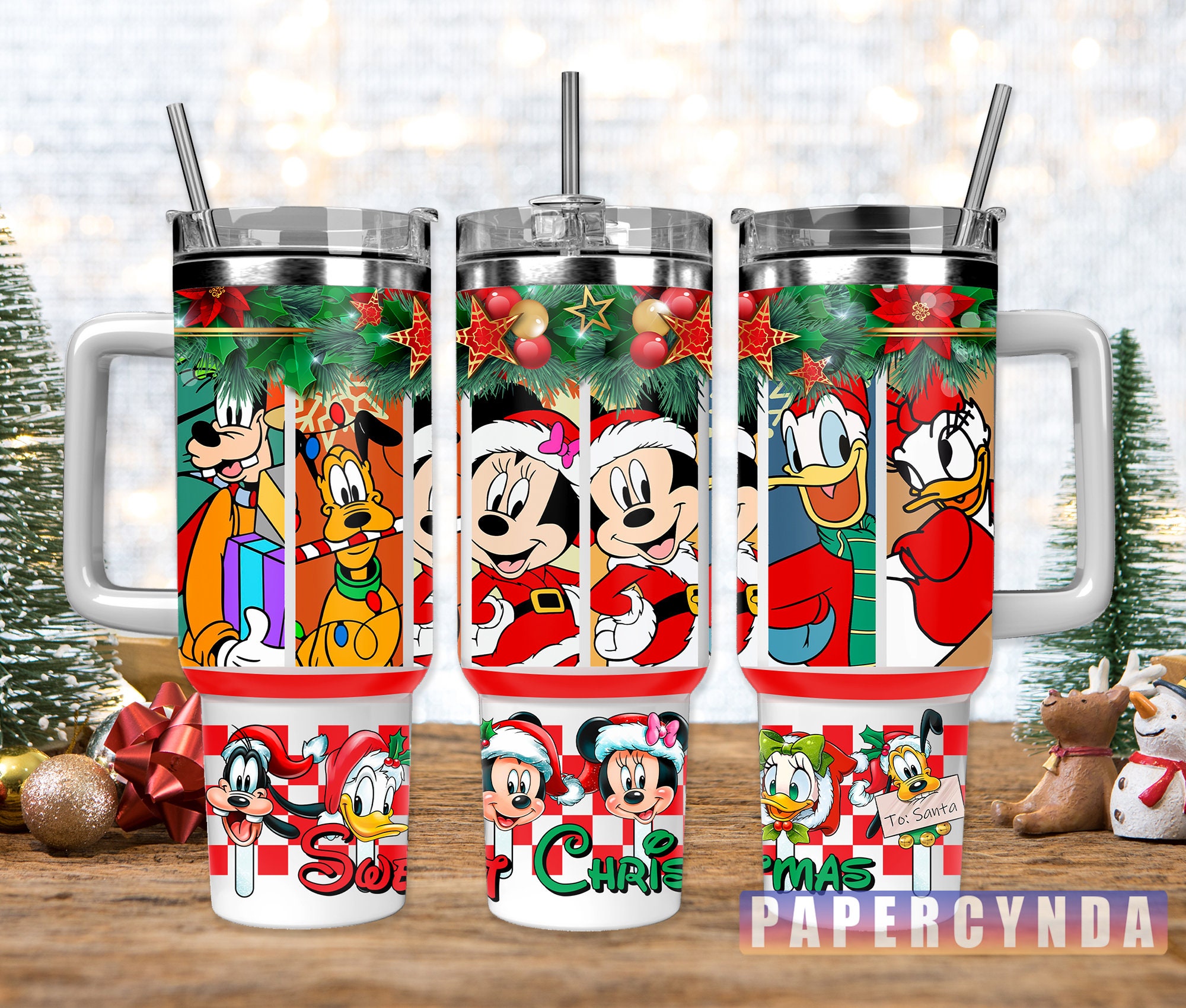 Festive Disney Character Christmas Tumbler with Straw - Holiday Cheer for All Ages