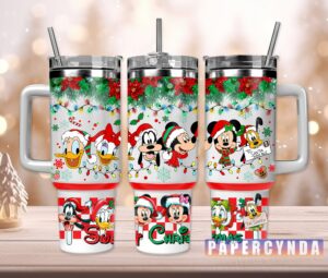 Festive Holiday Character Tumbler - Insulated Mug with Straw & Handle