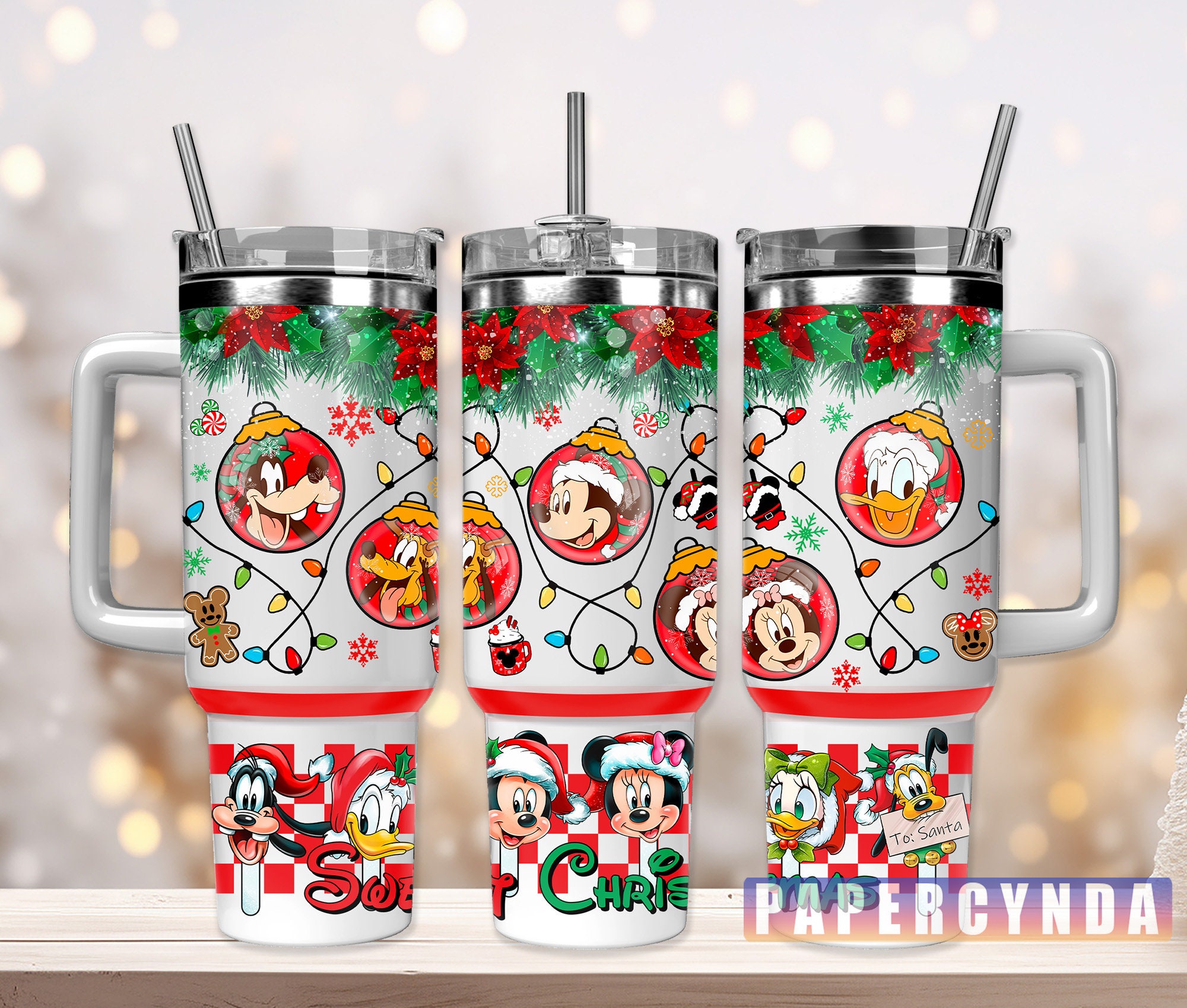 Festive Holiday Cartoon Character Tumbler with Straw - Perfect Christmas Gift
