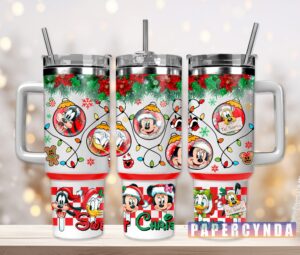 Festive Holiday Tumbler with Handle - Cute Cartoon Characters, Christmas Design