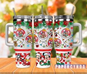 Festive Christmas Characters Tumbler - Double-Walled Insulated Mug with Straw