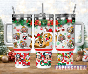 Festive Holiday Tumbler with Straw - Cute Christmas Characters Design