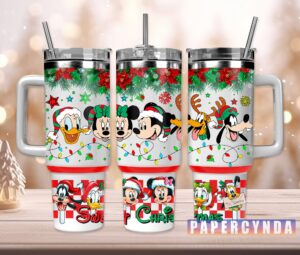 Festive Holiday Disney Character Tumbler with Straw and Handle - Perfect Christmas Gift