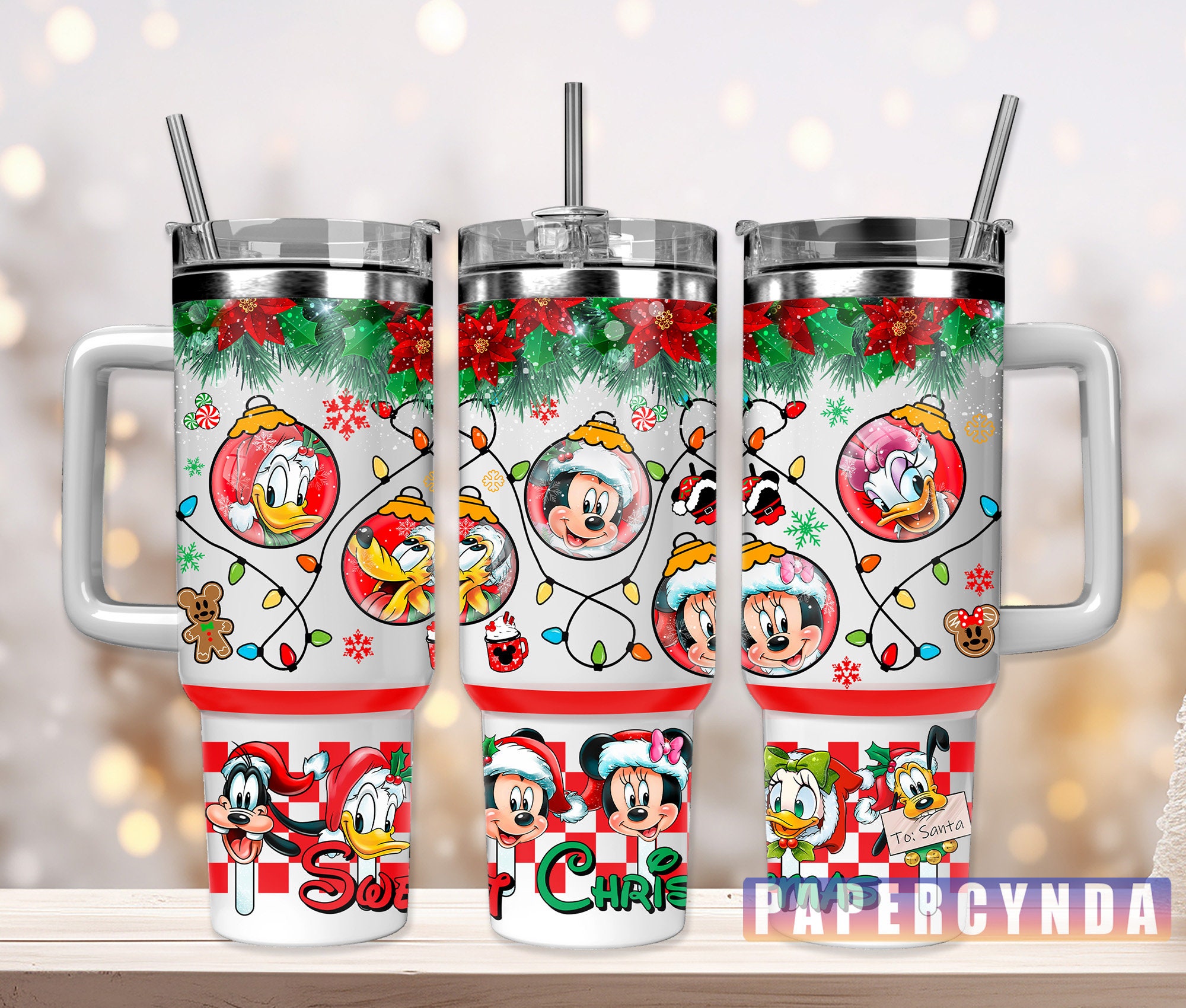 Festive Holiday Tumbler with Handle – Double-Walled Insulated Christmas Mug