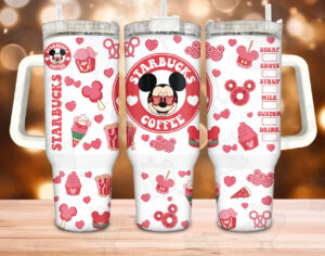 Disney-Themed Tumbler with Handle - Cute Mickey & Hearts Design for Coffee Lovers