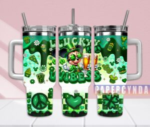 Lucky Vibes St. Patrick's Day Tumbler with Straw - Fun & Festive Design
