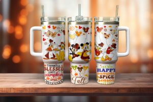 Festive Disney Character Fall Tumbler with Straw - Perfect for Pumpkin Spice Season!