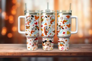Festive Disney Character Travel Mug with Straw - Perfect Holiday Gift!