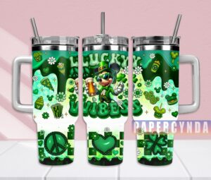 St. Patrick's Day Lucky Vibes Tumbler - Fun Green Design with Handle & Straw