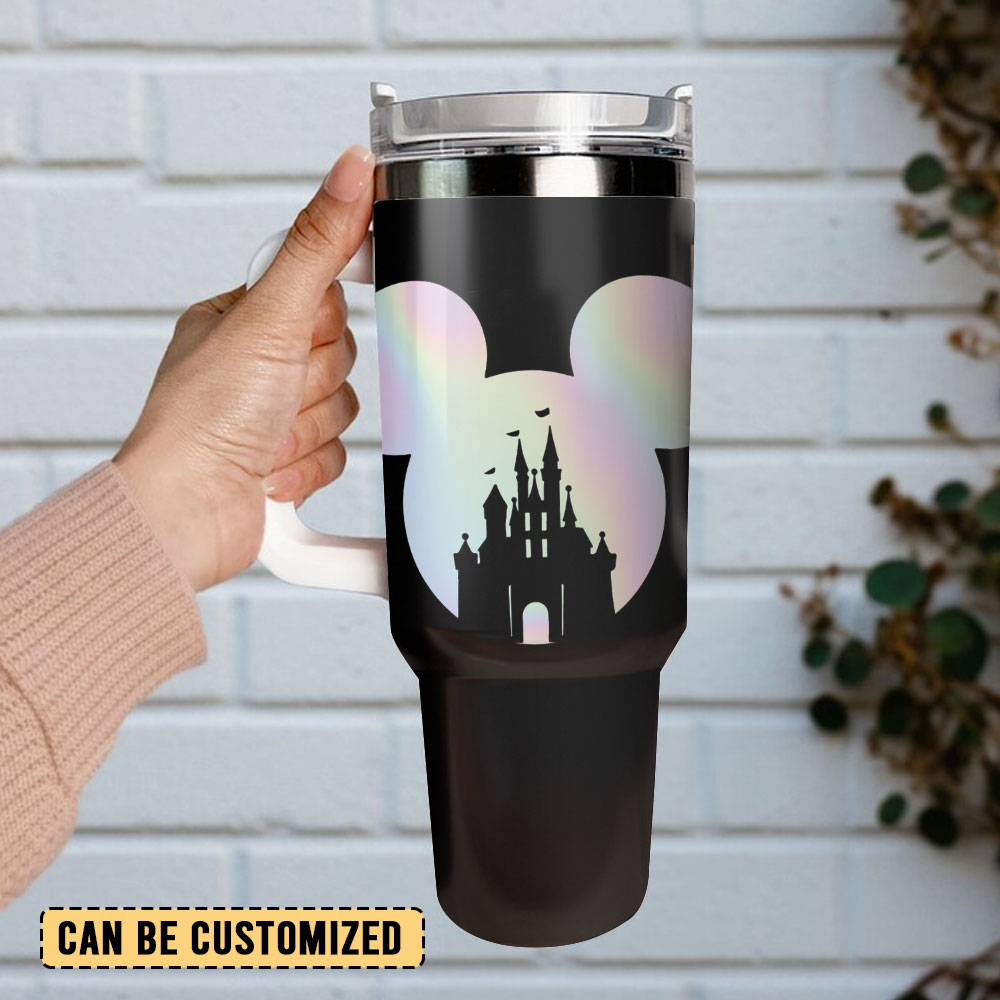 Magical Castle Insulated Travel Tumbler with Handle & Straw - Sleek Black Design - Image 3