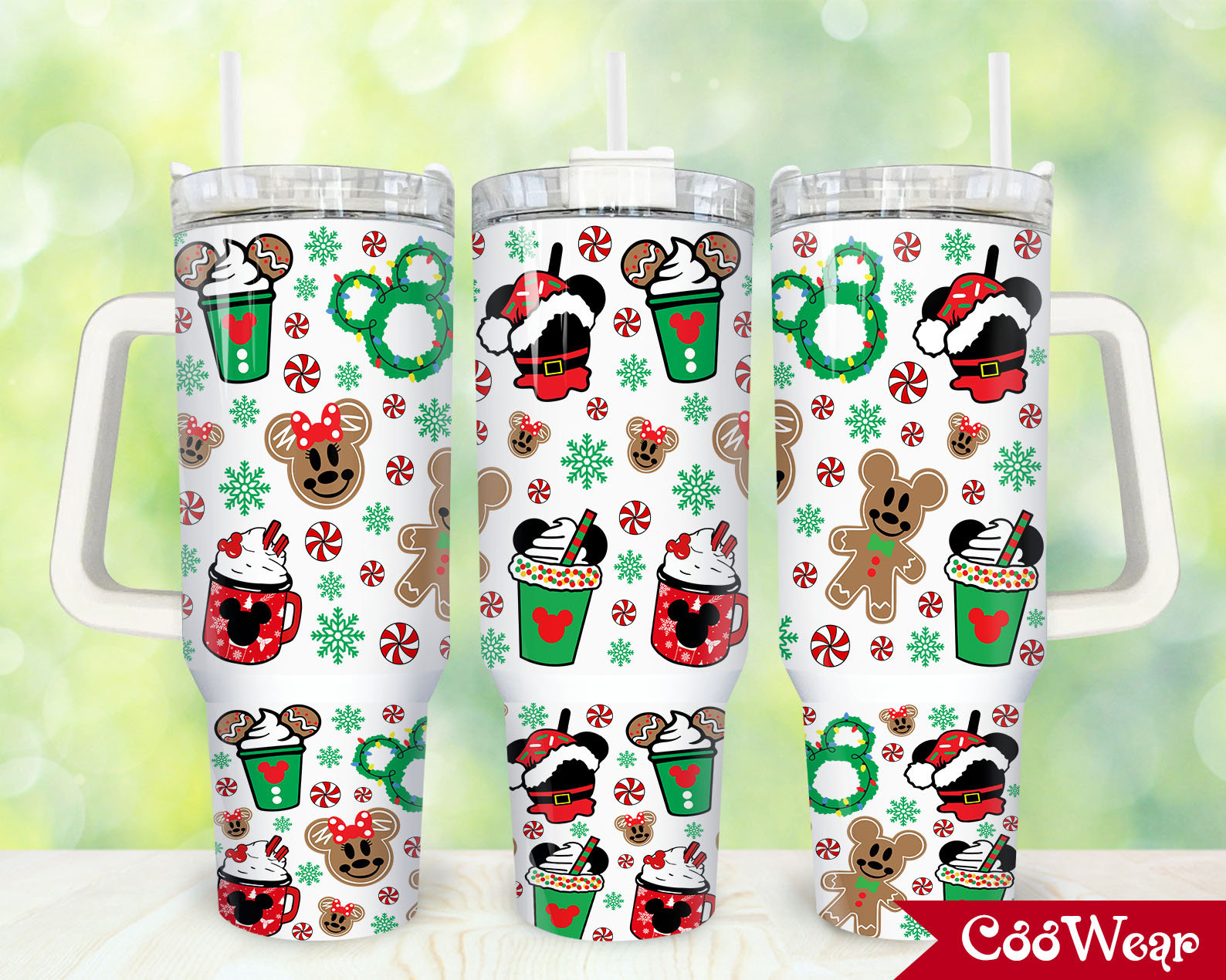 Festive Holiday Travel Mug with Handle - Christmas Themed Insulated Tumbler
