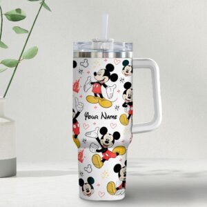 Mickey Mouse Disney Cartoon Custom Stanley Quencher 40oz Stainless Steel Tumbler With Handle - Threewoofs