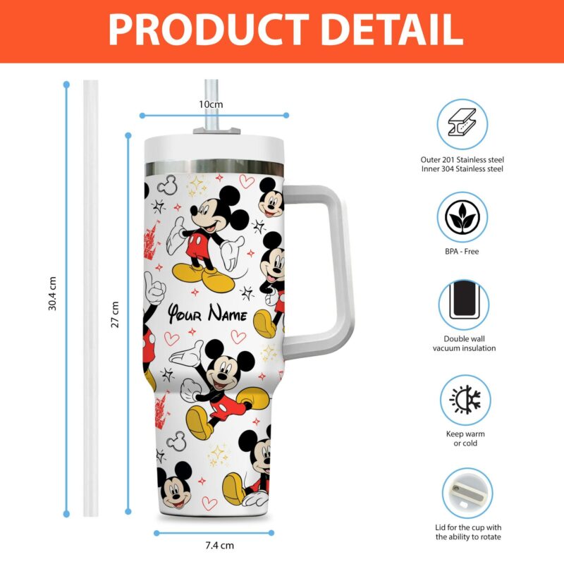 Mickey Mouse Disney Cartoon Custom Stanley Quencher 40oz Stainless Steel Tumbler With Handle - Threewoofs - Image 4