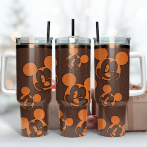 Cute Character Leather-Style Insulated Tumbler with Straw & Handle - 40oz