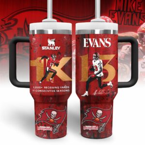 Mike Evans Tampa Bay Buccaneers NFL Sports Custom Stanley Quencher 40oz Stainless Steel Tumbler With Handle - Threewoofs