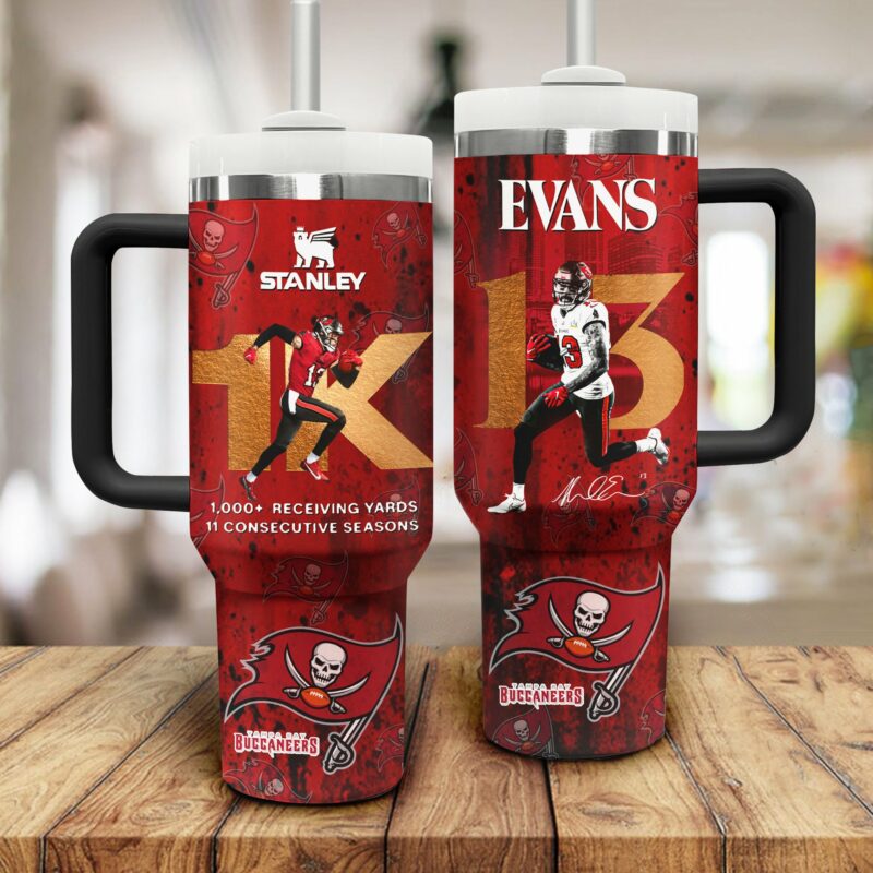 Mike Evans Tampa Bay Buccaneers NFL Sports Custom Stanley Quencher 40oz Stainless Steel Tumbler With Handle - Threewoofs - Image 2