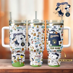 Milwaukee Brewers x Peanuts MLB Custom Stanley Quencher 40oz Stainless Steel Tumbler With Handle - Threewoofs