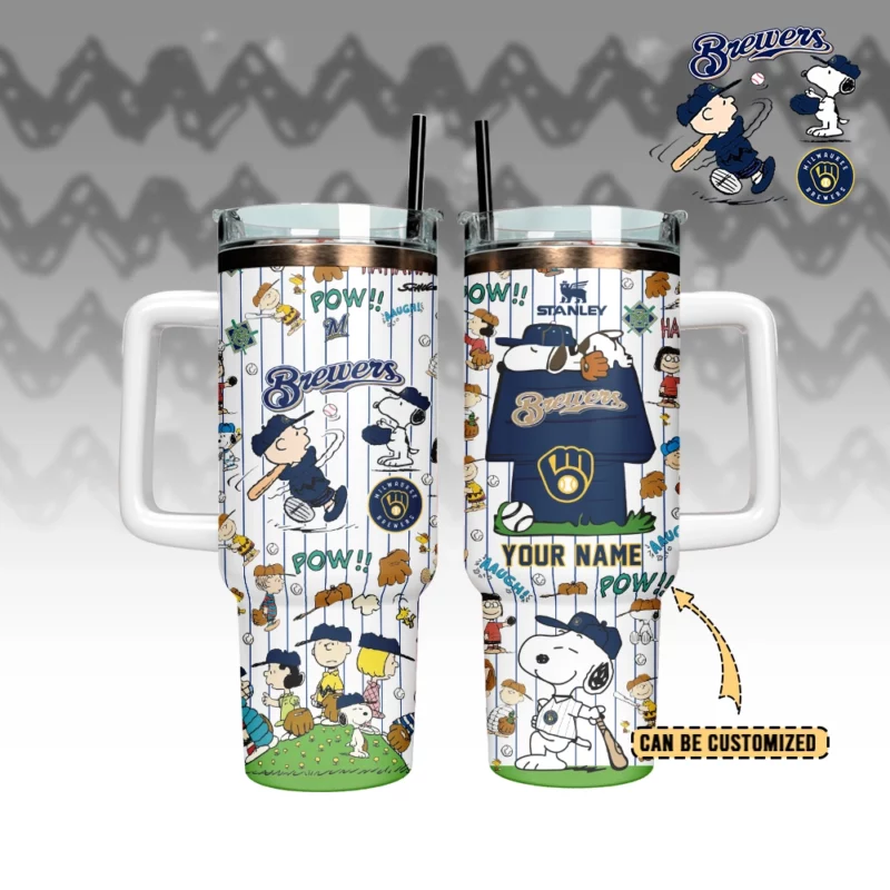 Milwaukee Brewers x Peanuts MLB Custom Stanley Quencher 40oz Stainless Steel Tumbler With Handle - Threewoofs - Image 3