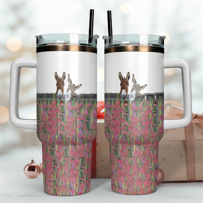 Miniature Donkeys in Snow Custom Stanley Quencher 40oz Stainless Steel Tumbler With Handle - Threewoofs - Image 4