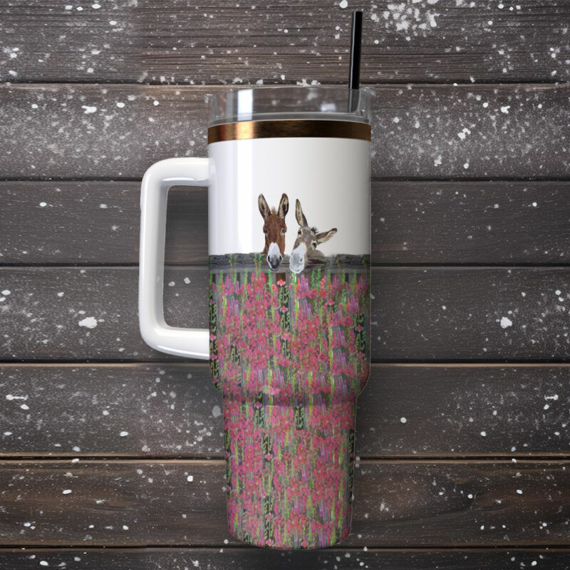 Miniature Donkeys in Snow Custom Stanley Quencher 40oz Stainless Steel Tumbler With Handle - Threewoofs - Image 2