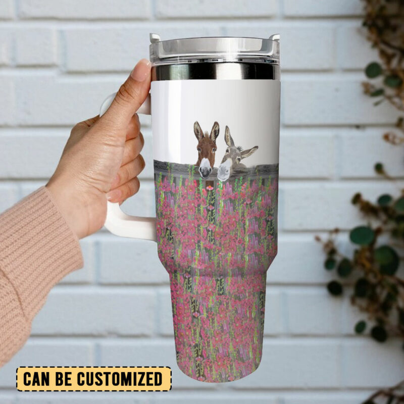 Miniature Donkeys in Snow Custom Stanley Quencher 40oz Stainless Steel Tumbler With Handle - Threewoofs - Image 3