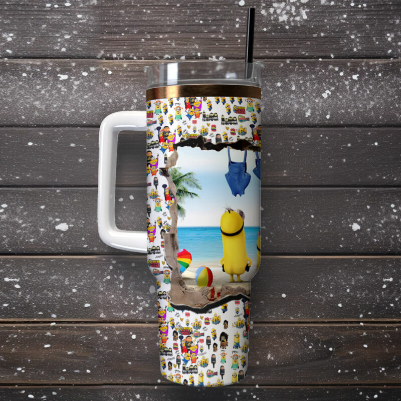 Minions Cartoon Custom Stanley Quencher 40oz Stainless Steel Tumbler With Handle - Threewoofs - Image 2
