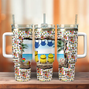 Minions Cartoon Custom Stanley Quencher 40oz Stainless Steel Tumbler With Handle - Threewoofs