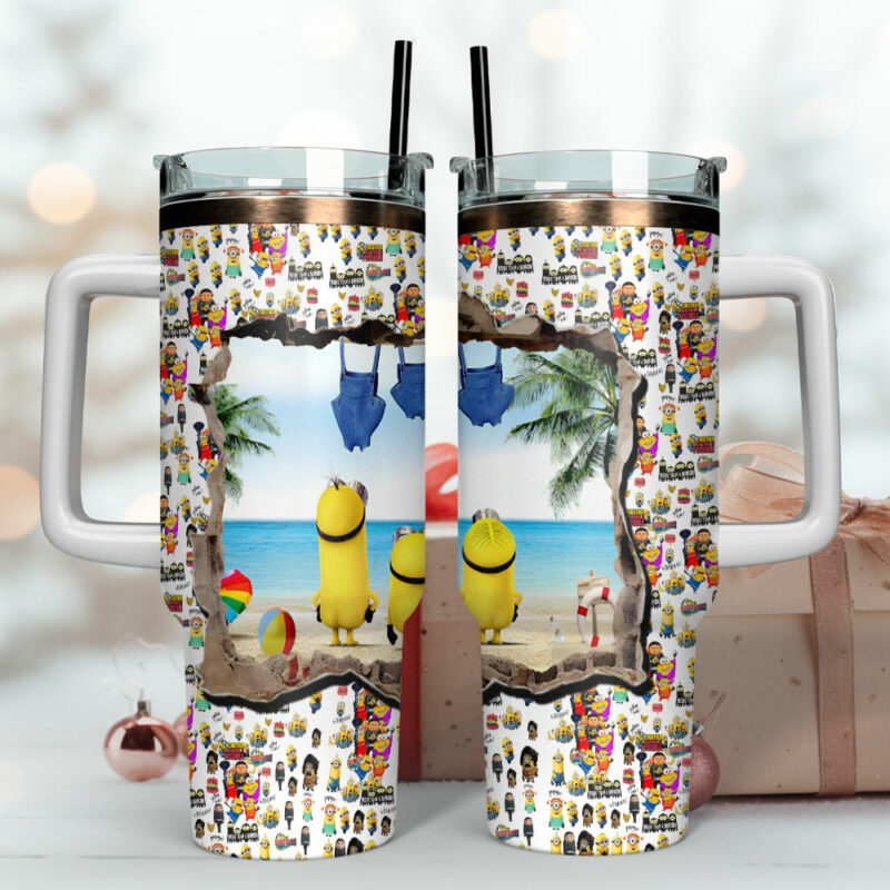 Minions Cartoon Custom Stanley Quencher 40oz Stainless Steel Tumbler With Handle - Threewoofs - Image 4