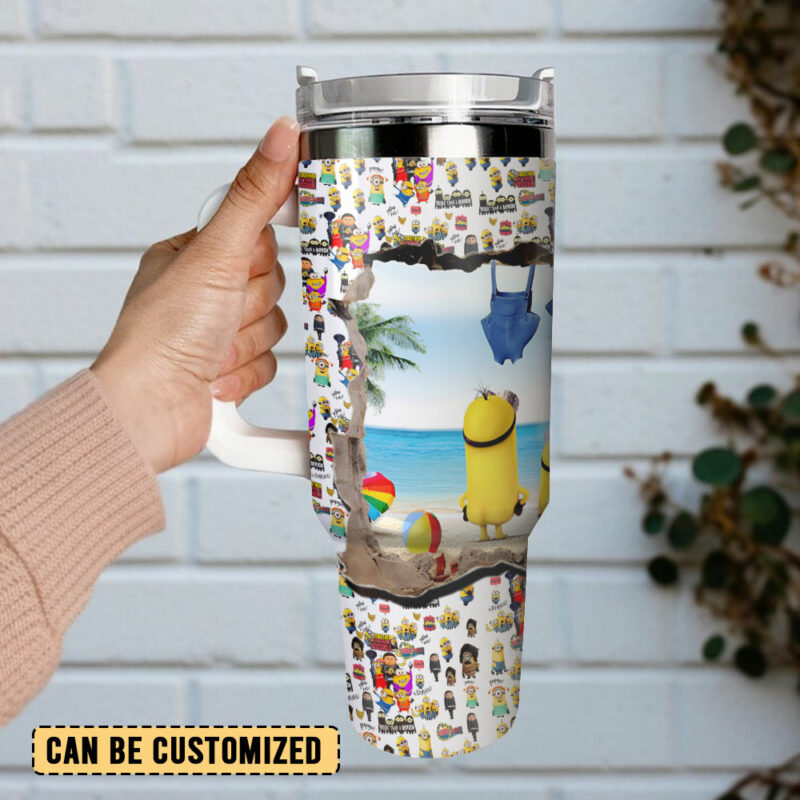 Minions Cartoon Custom Stanley Quencher 40oz Stainless Steel Tumbler With Handle - Threewoofs - Image 3