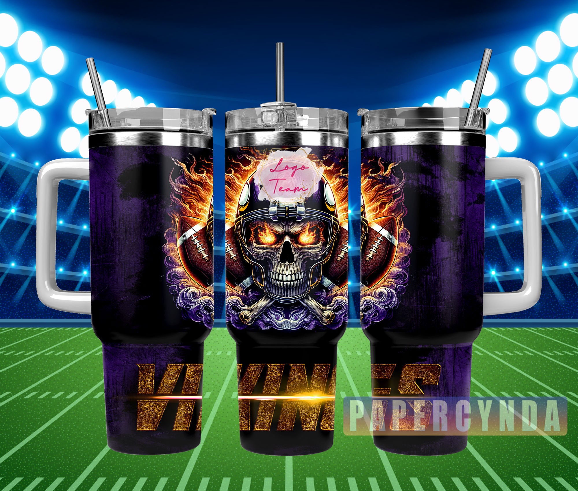 Skull Football Fan Tumbler with Handle & Straw - Perfect Gift for Sports Enthusiasts